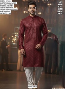 Kurta Tradicional Veerangan de Rayón, Largo hasta el Suelo, Corte Regular, Estilo Herencia, para Fiesta - Product Image 5