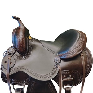 Sillín de cuero prémium para carreras de barriles estilo western para adultos, con estructura de madera y todas las opciones de asiento - Product Image 3