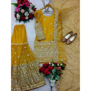 Top de trabajo de secuencia bordada para mujer-Sharara y Dupatta para ropa de fiesta - Product Image 6