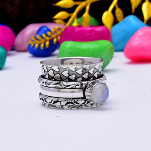 925 Sterling Silver Moonstone <b>Spinner</b> <b>Ring</b> Rainbow Moonstone Fidget <b>Ring</b> Handmade Jewelry for Her - Product Image 3