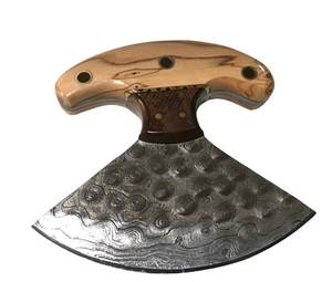 Handcrafted Ulu <b>Knife</b> with Raindrop Damascus Steel Blade Wood <b>Handle</b> Skinning Skinner with Leather Sheath MOQ 5 Pcs - Product Image 2