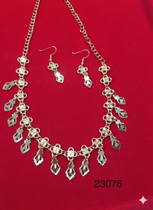 Luxury Gold-Tone Teardrop Necklace <b>Set</b> with Ruby-Color Stone Pendant, Earrings & <b>Ring</b> <b>for</b> <b>Women</b> 23073 - Product Image 4