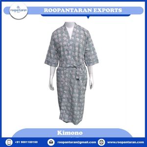Oferta Especial: Bata de Mujer con Estampado Floral, Largo hasta la Rodilla, de Algodón y Fibra de Bambú, Cuello en V, Manga Tres Cuartos, Suave y Casual, para Primavera - Product Image 2