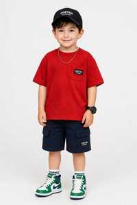 T-shirt rouge à manches courtes et col rond pour homme ONETEN APPAREL, avec poche et logo sur le devant, 100% coton, impression numérique, tricoté - Product Image 1