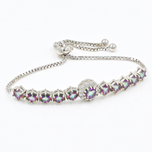 Pulsera de tenis unisex de plata de ley 925 con topacio místico natural engastado en punta, certificado IGI, y conjunto de pendientes y anillo de piedras preciosas finas. - Product Image 1