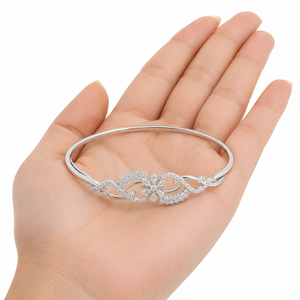 Bracelet jonc de luxe en diamants véritables |   Bijoux en or blanc avec diamant rond pour usage quotidien, mariage, fiançailles, fête, 0,60 TCW - Product Image 4