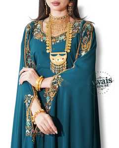 Awais House Women's Black Velvet Polyester Fiber Floor-Length Elegant Evening Dress V-neck Long Sleeve Beaded Embroidery Natural - Product Image 3