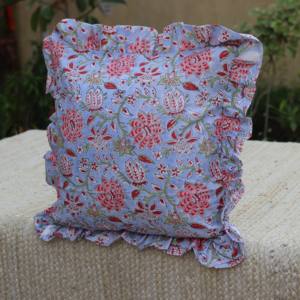 Funda de Almohada Hecha a Mano con Estampado de Bloques de Algodón, Cuadrada, con Diseño Floral Colorido, Estilo Vintage, con Volantes, para el Hogar o Hoteles - Product Image 3