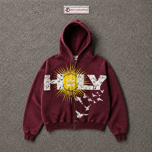 Sudadera con capucha y cremallera para hombre con estampado gráfico de pájaro solar, color granate, de forro polar, corte regular, para uso casual en otoño - Product Image 5