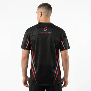 Maillot de football américain pour homme Storm Fit, col en V, manches courtes, noir, 100 % polyester, séchage rapide, imprimé par transfert thermique, maille athlétique - Product Image 3
