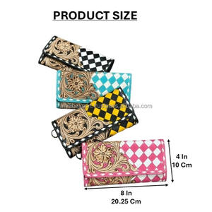 Portefeuille long pour femme 2026, design floral ciselé, en cuir véritable à carreaux, avec pochette à main détachable et protection RFID, par un grand créateur - Product Image 2