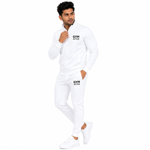 <b>Men</b> <b>White</b> Tracksuit Set Full Zip Sports <b>Jacket</b> and Jogger Pants Custom Logo Gym Activewear - Product Image 5