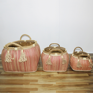 Natural Oval Palm Leaf <b>Wicker</b> <b>Baskets</b>, Colorful Storage Containers Kitchen For Gift Boxes & Home Organization - Product Image 3
