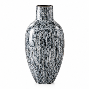 Vase en verre conique avec incrustation de mosaïque en marbre gris, décoration de table contemporaine faite à la main pour la maison - Product Image 1