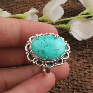 Vintage <b>Turquoise</b> <b>Ring</b> 925 Sterling Silver Boho Style Jewelry Natural Blue Stone Statement <b>Ring</b> for Women Handcrafted Design - Product Image 6
