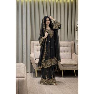Conjunto Kurti Palazzo Bordado Color Granate con Dupatta, Traje Salwar para Mujer, Ropa Étnica para Bodas y Fiestas - Product Image 1