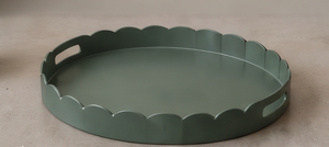 Plateau de service rond festonné de luxe en métal vert foncé avec poignée découpée, plat de présentation pour table basse, pièce maîtresse pour salon, vente en gros - Product Image 4