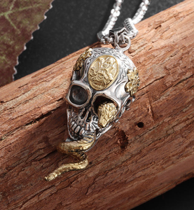 Collar con Colgante de Calavera y Serpiente en Tono Plateado, Joyería de Aleación Estilo Gótico Punk para Regalo de Fiesta - Product Image 5
