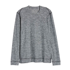 T-shirt à manches longues pour homme, gris, col rond, 100% polyester, coupe classique, couleur unie, décontracté, tricoté, col rond, respirant - Product Image 5