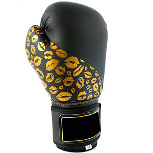 Guantes de Boxeo Negros de PU con Estampado Dorado en el Borde, Cierre de Velcro, Unisex, para Entrenamiento de Boxeo - Product Image 2