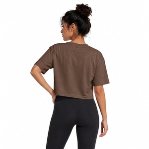 Women's Brown <b>Crop</b> <b>Top</b> Short Sleeve Crew Neck Loose Fit Jersey Solid Color Casual T-Shirt All Seasons 100% Cotton - Product Image 2