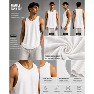 Waffle <b>Tank</b> <b>Top</b> <b>Men</b> Oversized Sleeveless Crew Neck Breathable Lightweight Knitted Vest Solid 160g 100% Cotton Casual - Product Image 4