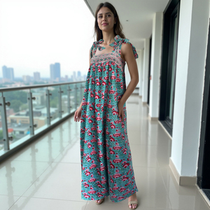 Tarjeta de felicitación para chicas jóvenes, maxi Boho de verano sin mangas con tirantes de corbata, escote cuadrado y detalles florales en rojo y blanco, correa de corbata - Product Image 5