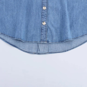 Camisa vaquera corta elástica y ajustada ligera para mujer 2026 - Moda en camisas y abrigos vaqueros para mujer - Product Image 3