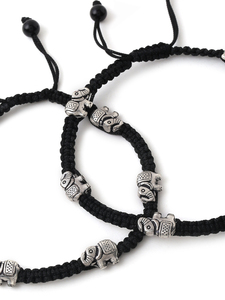 Bracelet de cheville pour femme avec breloque éléphant, réglable, en fil noir, porte-bonheur - Product Image 3