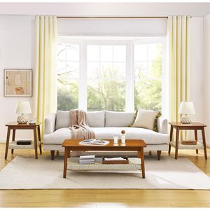 Mesa Consola Boho de Mediados de Siglo de 23 Pulgadas con Estante Tejido, Mesa Auxiliar Pequeña para Sala de Estar, Mesa de Almacenamiento para Dormitorio - Product Image 4