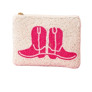 HOWDY Beaded Coin Purse Pink Velvet Nashville Boutique Pouch Western Cowgirl Bag Charm Handmade Seed <b>Bead</b> Embroidery Artistry - Product Image 1