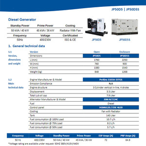 เครื่องกำเนิดไฟฟ้าดีเซล Perkins รุ่น JP50D5S ขนาด 50 KVA 3 เฟส 400V แบบเงียบ พร้อมระบบ ATS รุ่น 1103A-33TG1 สำหรับใช้งานในเหมือง - Product Image 6