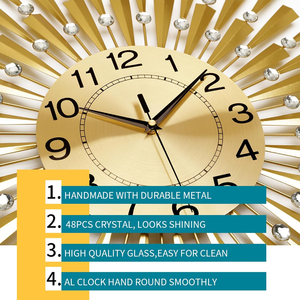Large Gold Sunburst Metal Wall <b>Clock</b> <b>Modern</b> Decorative <b>Clock</b> with Arabic Numerals for Living Room Dining Room Home Office - Product Image 6