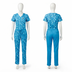 Unisex Medical <b>Scrub</b> <b>Set</b> 180 GSM Dobby Fabric Stretch V Neck Custom Embroidery & Heat Transfer Hospital Use - Product Image 1