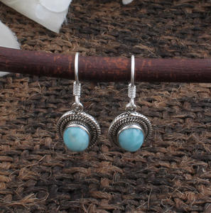 Pendientes de Piedra Preciosa Larimar Natural, Plata de Ley 925 Sólida, Hechos a Mano, Estilo Vintage, para Bodas, Aniversarios y Fiestas - Product Image 4