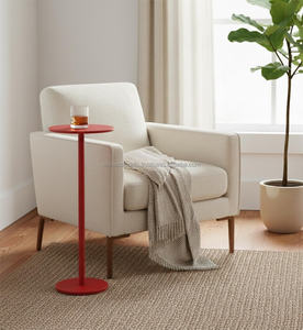 Mesa Auxiliar Delgada con Pedestal para Reposabrazos de Sofá – Mesa Lateral Compacta con Acabado Negro Mate para Salas de Estar de Suites de Hotel - Product Image 5