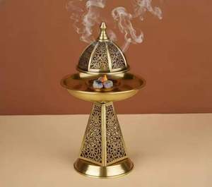 Modern Religious Wooden <b>Bakhoor</b> Burner Geometric Pillar Stand <b>Oud</b> & Frankincense Incense Censer with Metal Linking Rod - Product Image 4