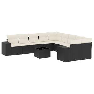 Black Garden <b>Sofa</b> <b>Set</b> With Cream Cushions Outdoor PE Rattan Contemporary Design Waterproof Patio Furniture - Product Image 2
