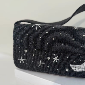 Personalized Custom Glass Beaded Tote Bag Custom Color Shape Wedding Bridesmaid Gift Blue Floral Design <b>MS</b> Handicraft Certified - Product Image 1