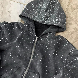 Sweat à capuche zippé surdimensionné pour homme, orné de strass, épais, streetwear d'hiver, impression numérique personnalisée, fabricant - Product Image 5