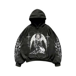 Sudadera con Capucha Negra de Corte Regular con Estampado Gráfico y Efecto Lavado Ácido, Sudadera Informal de Calle para Hombre, Sudadera de Algodón Tejido - Product Image 3