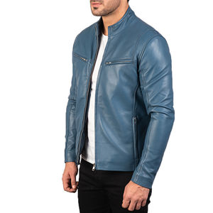 Veste en cuir pour homme, bleue, écologique, grande taille, réversible, avec broderie décorative, coupe-vent, respirante, design personnalisé - Product Image 1