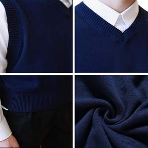 2025 Custom <b>Men's</b> V-Neck <b>Sweater</b> <b>Vest</b> 100% Cotton Solid Pullover with Embroidery & Personalized Logo - Product Image 2