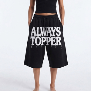 Wholesale Oversized <b>Long</b> Sweat <b>Shorts</b> <b>Women's</b> Cotton Fleece Baggy <b>Shorts</b> 420 GSM French Terry Distressed Embroidery <b>Short</b> Pants - Product Image 1