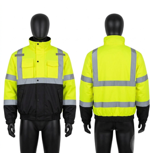 Hi Vis Reflective Work Jacket 320 GSM Polyester Cotton Black <b>Yellow</b> Panel Safety Coat Custom Embroidery Print - Product Image 1