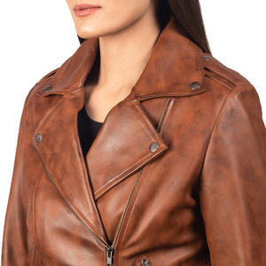 Chaqueta Elegante de Cuero Sintético Marrón para Mujer, con Patrón Invernal y Logotipo, Corte Ajustado, Cuello Vuelto, Cierre de Cremallera, OEM - Product Image 4
