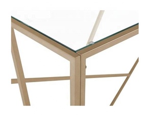 Mesa de consola dorada hecha a mano, Base de Metal y oro con tapa de vidrio - Product Image 3