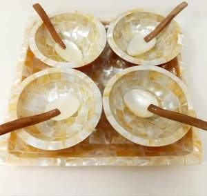 Handmade Natural Shell Bowls Set With Wooden Spoons Modern Tableware For Gifting - Product Image 1