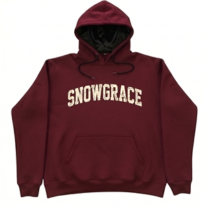 เสื้อฮู้ดผู้ชายสีแดงเลือดหมู Snowgrace ผ้าฟลีซคอตตอนลำลองสำหรับฤดูหนาว มีโลโก้ด้านหน้า ดีไซน์กระเป๋าเสื้อ ทรงปกติ - Product Image 1