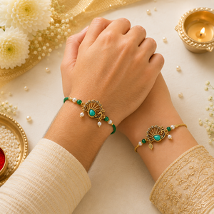 Ensemble Rakhi et Lumba de créateur pour Bhai Bhabhi, bracelet traditionnel Raksha Bandhan avec perles et emballage cadeau festif - Product Image 3